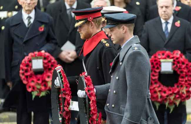 Prince's William and Harry laying a wreath at the Cenotaph