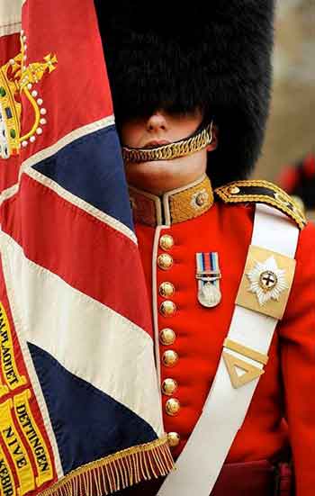 Ensign carrying the Coldstream Guards Regimental Colours