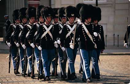 Changing the Guard at Amalienborg Palace, Copenhagen,