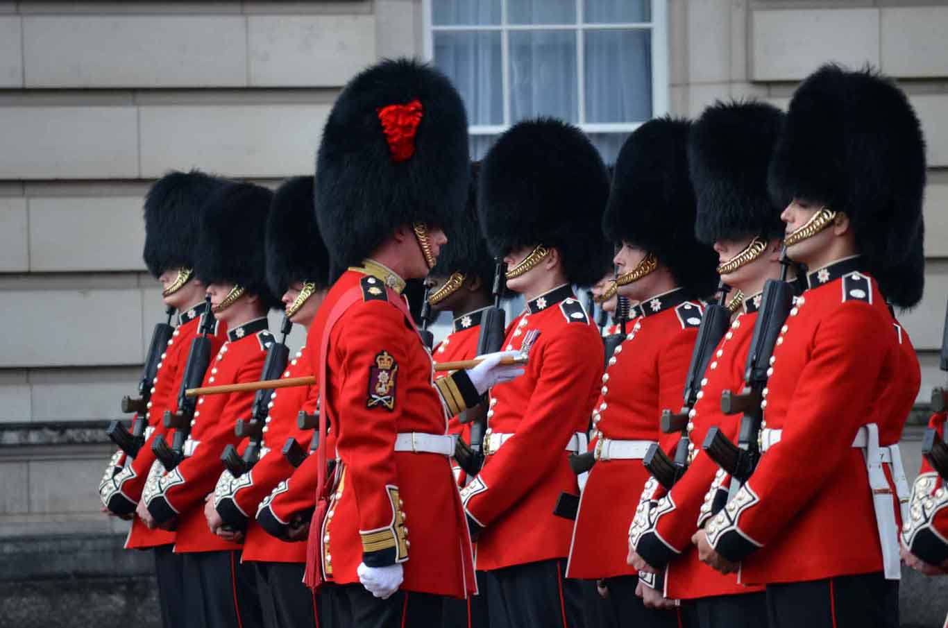 Coldstream Guards on the forecourt of Buckingham Palace