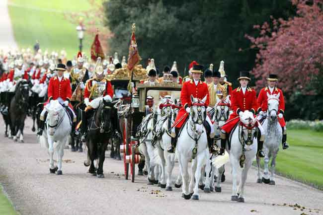 Carriage procession and escort in Windsor during a State Visit