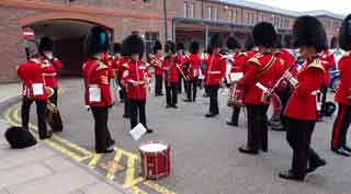 With the Band of the Irish Guards in Victoria Barracks